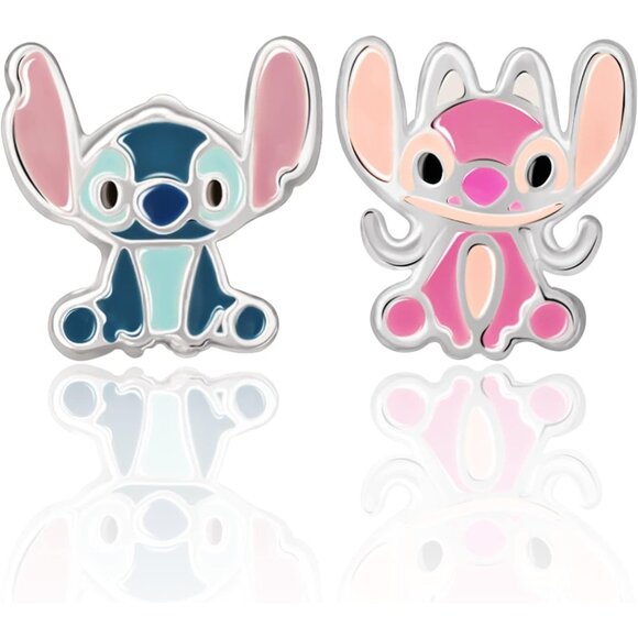 Disney Lilo & Stitch Stud Earrings Sterling Silver Earrings Angel & Stitch - Picture 1 of 6